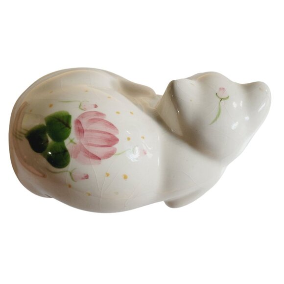 Vintage Hand Painted Ceramic Cat Figurine White Kitten Floral Design - Picture 4 of 9